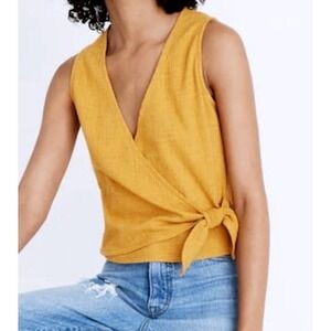 Madewell Texture & Thread Wrap Tie Top Women XXL Yellow Summer Casual Spring
